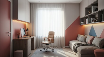 Modern Minimalist Home Office with Geometric Walls