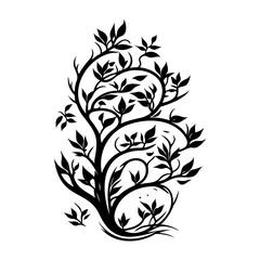 Elegant botanical motif featuring stylized branches and foliage in stark monochrome