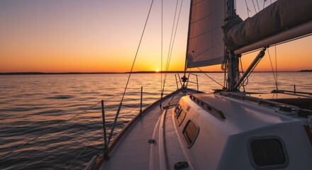 Sailboat at Sunset on Calm Ocean Water