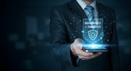 Fototapeta premium Mobile Security Authentication with Shield Icon