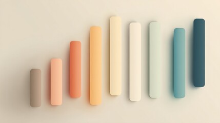 Fototapeta premium Abstract image of pastel-colored vertical rectangles, creating a gradient effect, suggesting growth or a spectrum of options, ideal for minimalist design or presentation background