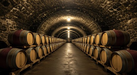 a very old wine cellar interior, barrels