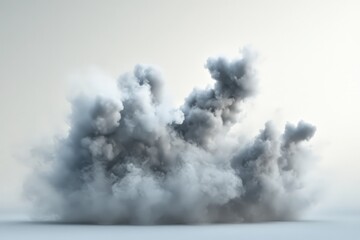 Simulated explosion of gray and white smoke clouds.