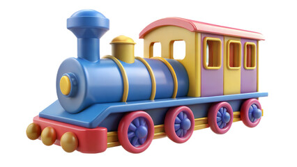 Colorful Cartoon Toy Train Isolated on Transparent Background