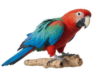 Obraz premium Red winged parrot on branch, isolated on transparent background 