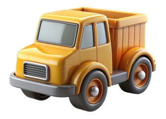 Cute Yellow Toy Dump Truck Isolated on Transparent Background