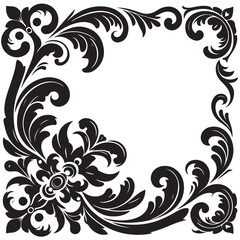 Elegant Black Floral Corner Ornament Vector Design with Vintage Swirl Patterns – Decorative Botanical Frame Element for Invitations, Tattoos, and Graphic Projects.
