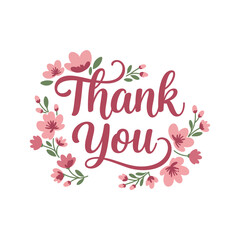 Thank You Typography with Floral Accents - Vector Illustration