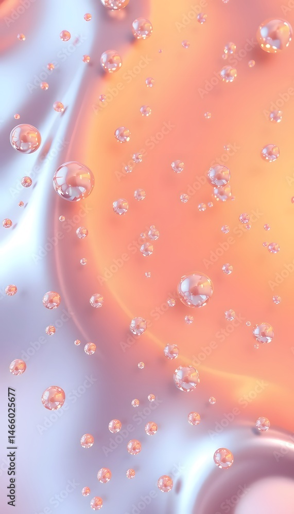 Fototapete Chrome Particles, Abstract Light, Reflective Surfaces, Flowing Forms. Metallic Spheres Hover, Bathed In Ethereal Light, Creating A Captivating Abstract Design. Fluid Motion Suggests Seamless