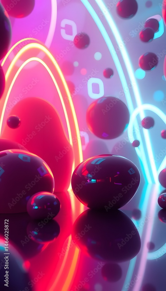 Poster abstract futuristic scene, neon glow. moving shapes create holographic environment, filled with vibr