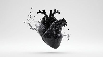 Fototapeta premium black heart dissolving, with dripping paint that splashes fluidly, evokes strong emotions.