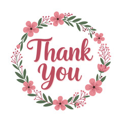Thank You Floral Wreath - Hand-Drawn Vector Illustration