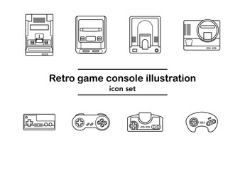レトロゲーム機とコントローラーのアイコンセット｜ファミコン スーパーファミコン メガドライブ PCエンジン © hananoyama