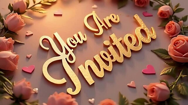 Invitation template for wedding celebration with flowers and hearts design background 100