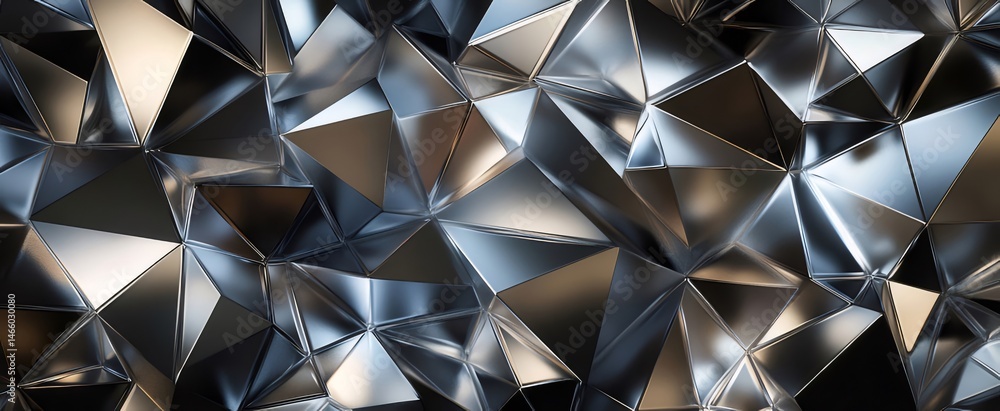 Aufkleber 銀色の三角形の幾何学的パターン背景 抽象的な多面体デザイン テクスチャと金属的な反射光