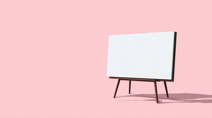 Blank canvas on easel against pink background, showcasing a minimalist presentation or mockup design, ideal for advertisement or branding