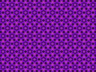 A repeating geometric pattern.  Small, dark purple stars and squares create a complex, symmetrical design on a slightly lighter purple background.