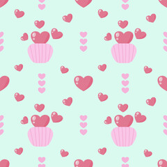 seamless pattern with cute heart on green pastel background 