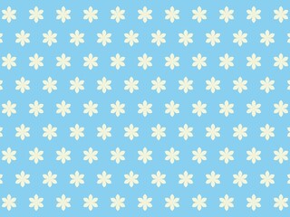 A simple, repeating pattern of small, light-yellow flowers on a light-blue background.  The design is clean and evenly spaced.