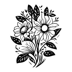 Elegant floral arrangement with intricate black and white botanical details