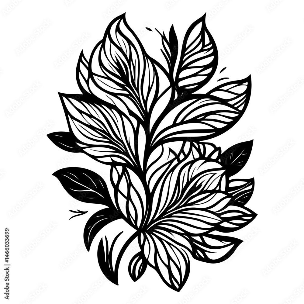 Poster abstract botanical sketch displaying intricate leaf venation and dynamic arrangement