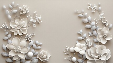 Beige background with decorative flowers and leaves