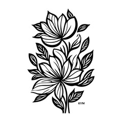 Stylized Floral Arrangement: Detailed Black and White Botanical Illustration