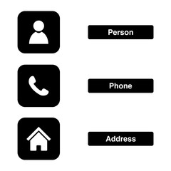 phone, people and address icons on transparent background