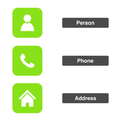 phone, people and address icons on transparent background