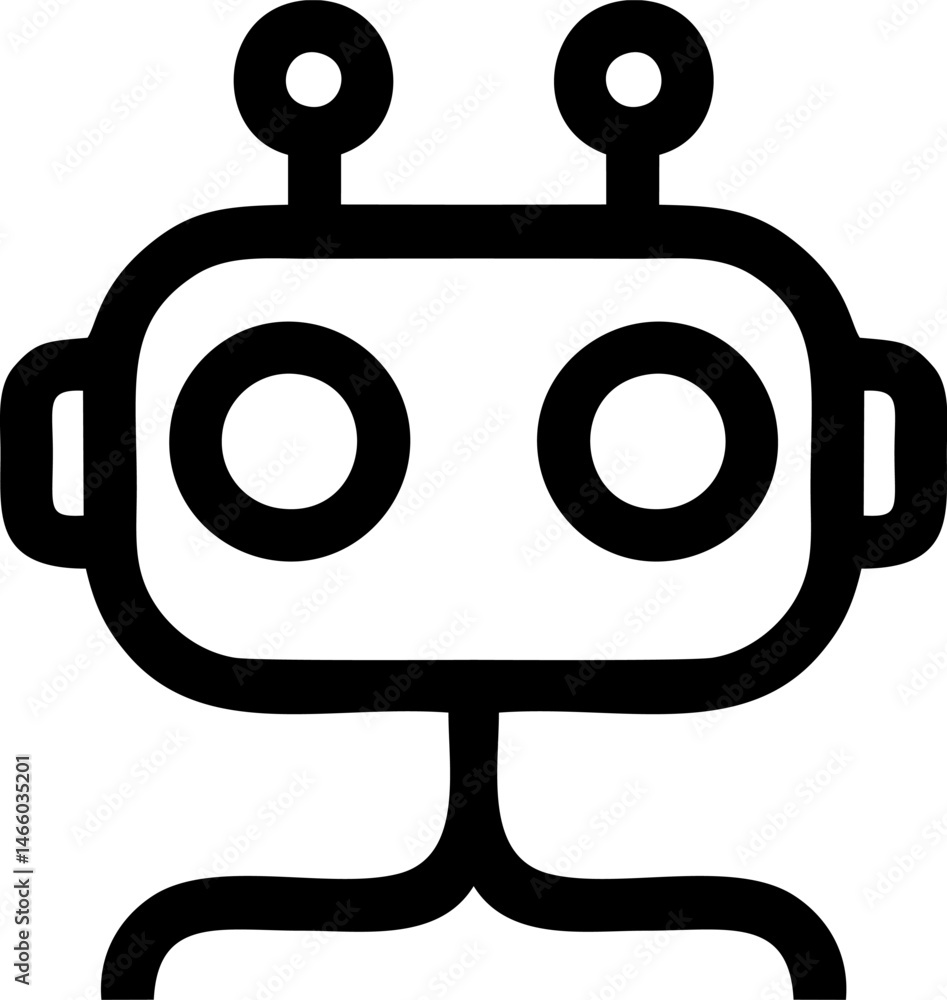 Poster simplified robot portrait with rounded details