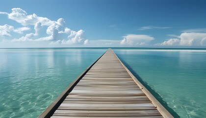 Fototapeta premium Summer serenity at the beach a tranquil pier overlooking crystal clear waters