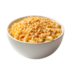 Macaroni and cheese with golden breadcrumb topping in bowl isolated on transparent background