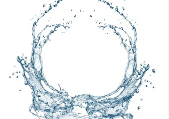 白い背景に抽象的な青い波と水しぶきの3dイラスト	