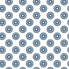 Chrysanthemum Japanese traditional seamless pattern background. Classic Kiku flower textile design in navy color. Repeating geometric motif for fabric, surface, and decorative purposes
