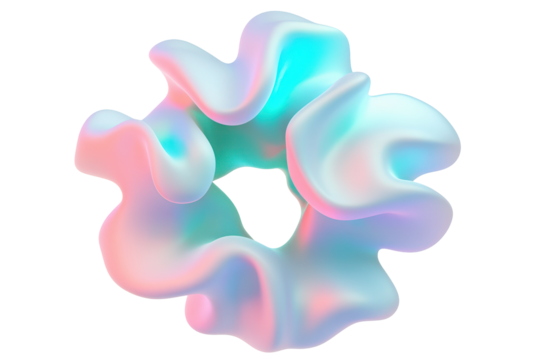 Abstract iridescent flower-like form with pastel colors and smooth, flowing curves