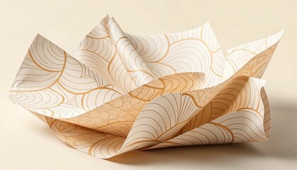 Elegant Abstract Design Crinkled Paper with Golden Lines Pattern