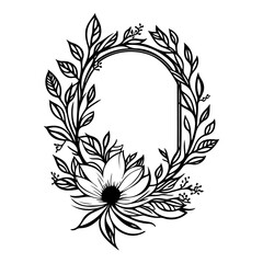 Floral oval frame with leaves and flower ornamentation for invitation designs