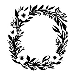 Elegant botanical wreath in monochrome, creating an organic frame illustration
