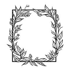 Botanical Square Frame with Leafy Elements for Decorative Designs or Invitations