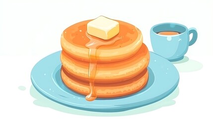 Pancakes with syrup and coffee cartoon