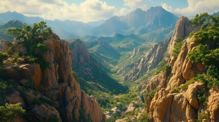 Rugged mountain valley scene