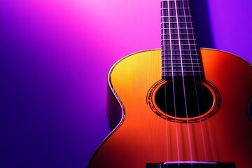 Fototapeta premium Acoustic guitar with purple and pink light