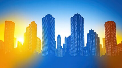 Vibrant city skyline graphic illustration abstract urban citysca