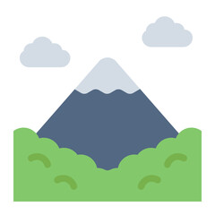 nature scene flat icon with mountain peak and cloud