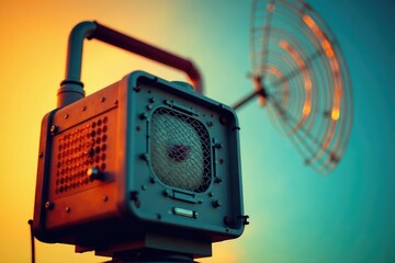 Close-up of a vintage radio antenna broadcasting radio waves , historic, outdoor, aerial
