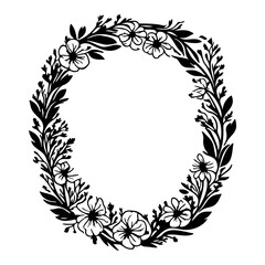 Elegant floral wreath design in monochrome, perfect for decorative elements