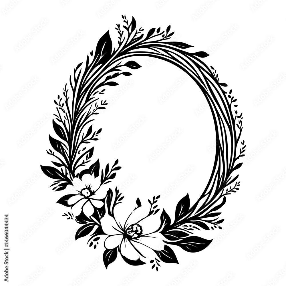 Poster elegant floral frame design with botanical elements creating a natural wreath