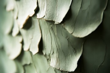 Close-up view of textured, peeling bark on a tree trunk.