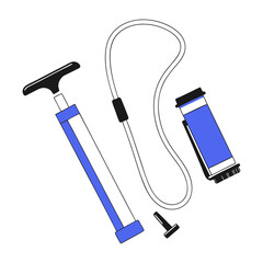 Hand operated bicycle tire pump icon in minimalist style, tire inflation and repair tool illustration