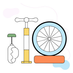 Hand operated bicycle tire pump icon in minimalist style, tire inflation and repair tool illustration
